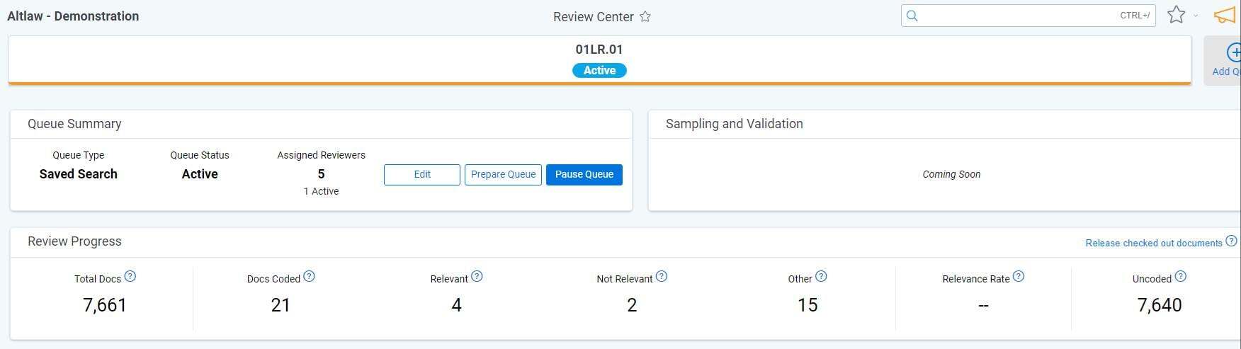Let's take a look at RelativityOne's Review Center | Altlaw
