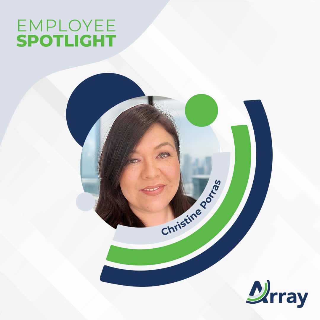 Array logo surrounding employee photo of Christine Porras